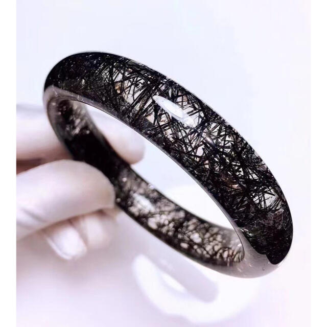 天然】ブラックルチルクォーツ バングル 56mm-