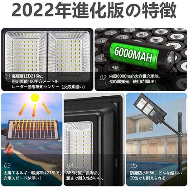 街灯 外灯 ソーラーライト LED センサーライト 感知式 インテリア/住まい/日用品のライト/照明/LED(蛍光灯/電球)の商品写真