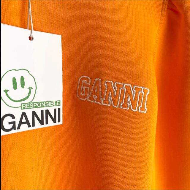 GANNI ガニー ロゴ入り デザインスウェット トレーナー オレンジ M