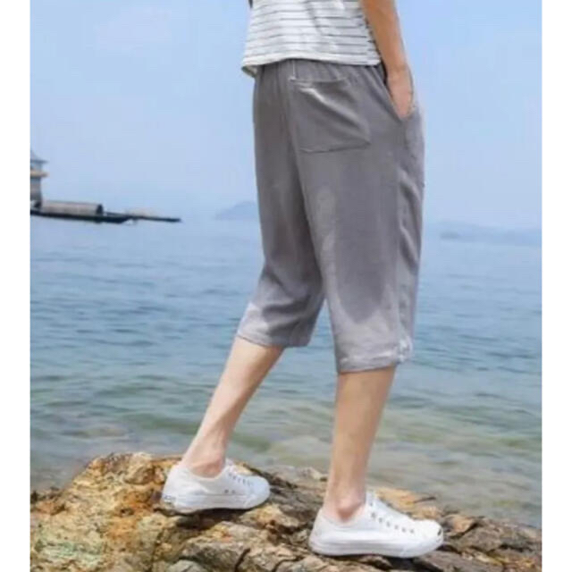 【XL】サルエルパンツ グレー メンズ ショートパンツ 夏 七分丈 半ズボン メンズのパンツ(サルエルパンツ)の商品写真