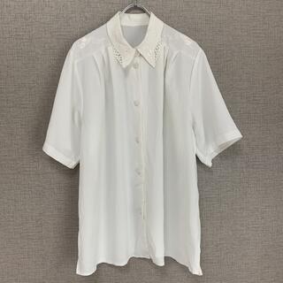 90s ビンテージ　白ブラウス　アメリカ古着　古着　フリル襟　アメリカ輸入(シャツ/ブラウス(半袖/袖なし))