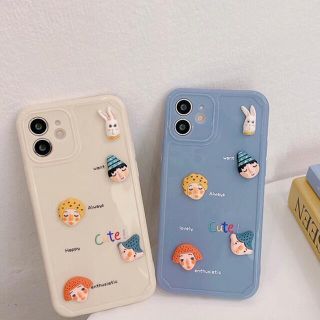 ホワイト　ブルー　可愛い　シンプル　　iPhone12ProMaxケース　(iPhoneケース)