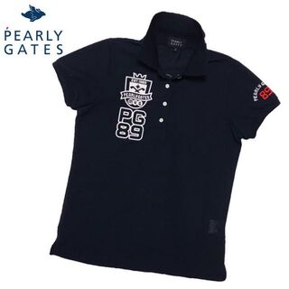 PEARLY GATES - PEARLYGATES 鹿の子 半袖 ポロシャツ ロゴ ネイビー 刺繍