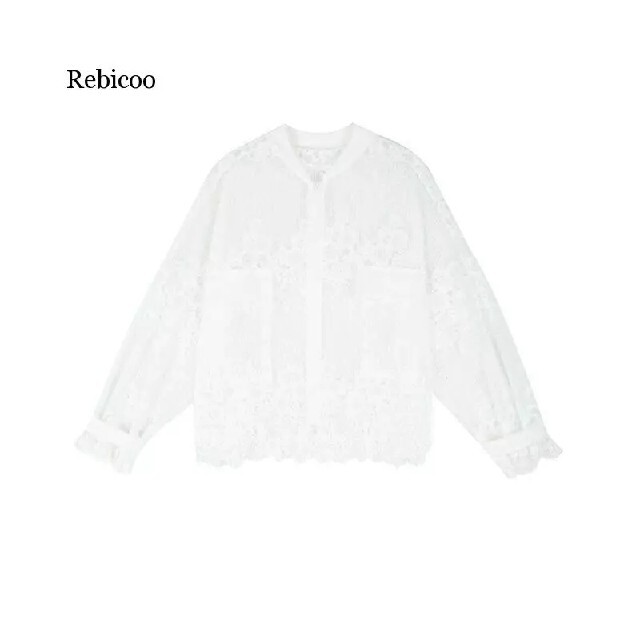 レース サマージャケット 花刺繍 ビッグサイズ 韓国ファッション L ホワイト レディースのトップス(ベスト/ジレ)の商品写真