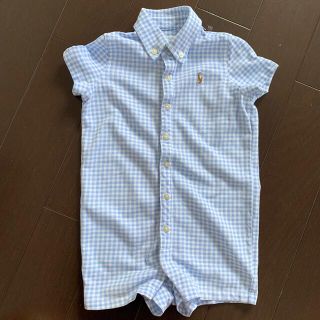 ラルフローレン(Ralph Lauren)の子供服　ラルフローレン　80cm 水色チェックロンパース(ロンパース)