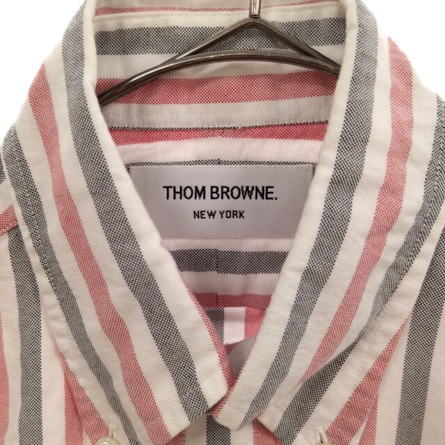 THOM BROWNE トムブラウン ストライプ ボタンダウン半袖シャツ レッド/ホワイト/ブラック 4