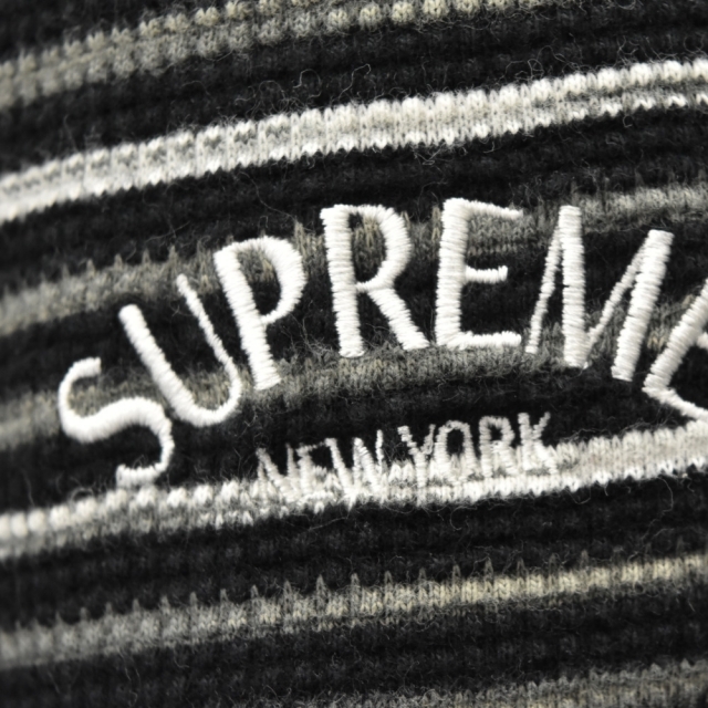 SUPREME シュプリーム 19SS Stripe Thermal S/S Top ロゴ刺繍 ボーダー サーマル 半袖Tシャツ ブラック