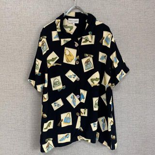 90s ビンテージ　アメリカ古着　柄シャツ　シェルボタン　古着　アメリカ輸入(シャツ/ブラウス(半袖/袖なし))