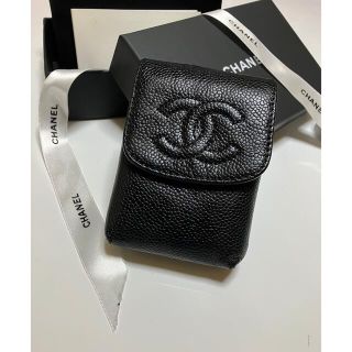 シャネル(CHANEL)の美品  CHANEL キャビアスキン シガレットケース美品ブラック正規品小物入れ(タバコグッズ)