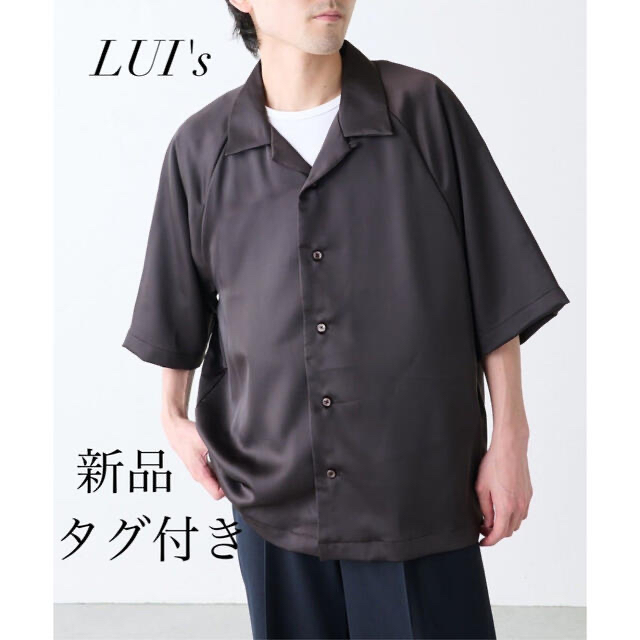 【Lui's】サテンオープンカラーショートスリーブシャツ　CGY　新品タグ付き