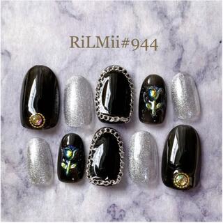 RiLMii#944ブラック×シルバー／ネイルチップ
