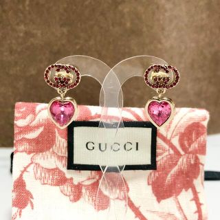 グッチ(Gucci)のグッチ　ピアス　ハート　GG スイング　ゴールド　金　ピンク　ストーン　石　☆(ピアス)