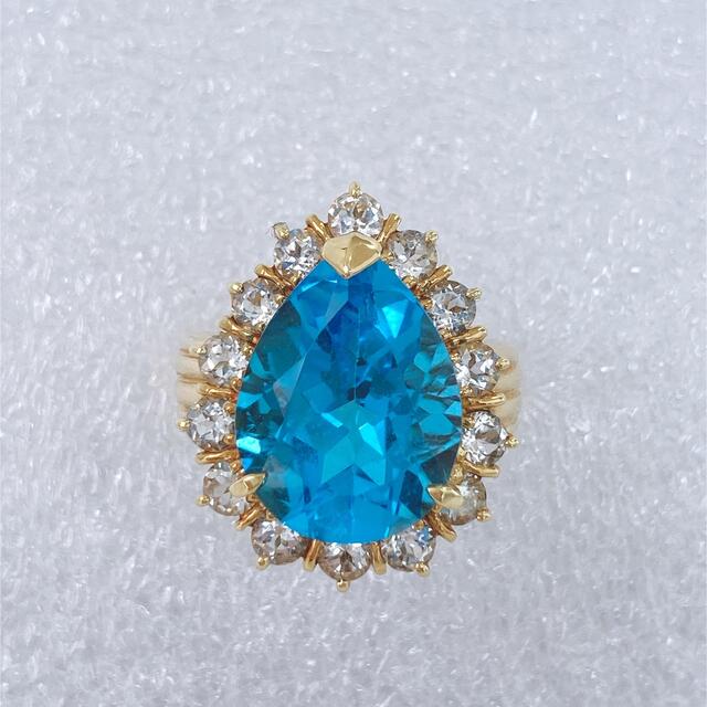 ※特大 ブルートパーズ 9.81ct ダイヤモンド 1.70ct K18 レディースのアクセサリー(リング(指輪))の商品写真