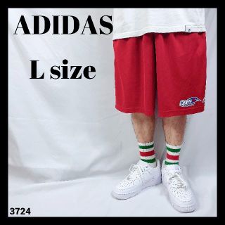 アディダス(adidas)のアディダス adidas チームロゴ ハーフパンツ 赤 レッド ライン Lサイズ(ショートパンツ)