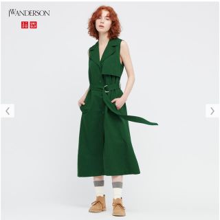 ユニクロ(UNIQLO)のヤスイモノ様専用　UNIQLOJW ANDERSON リネンブレンドラペルワンピ(ロングワンピース/マキシワンピース)