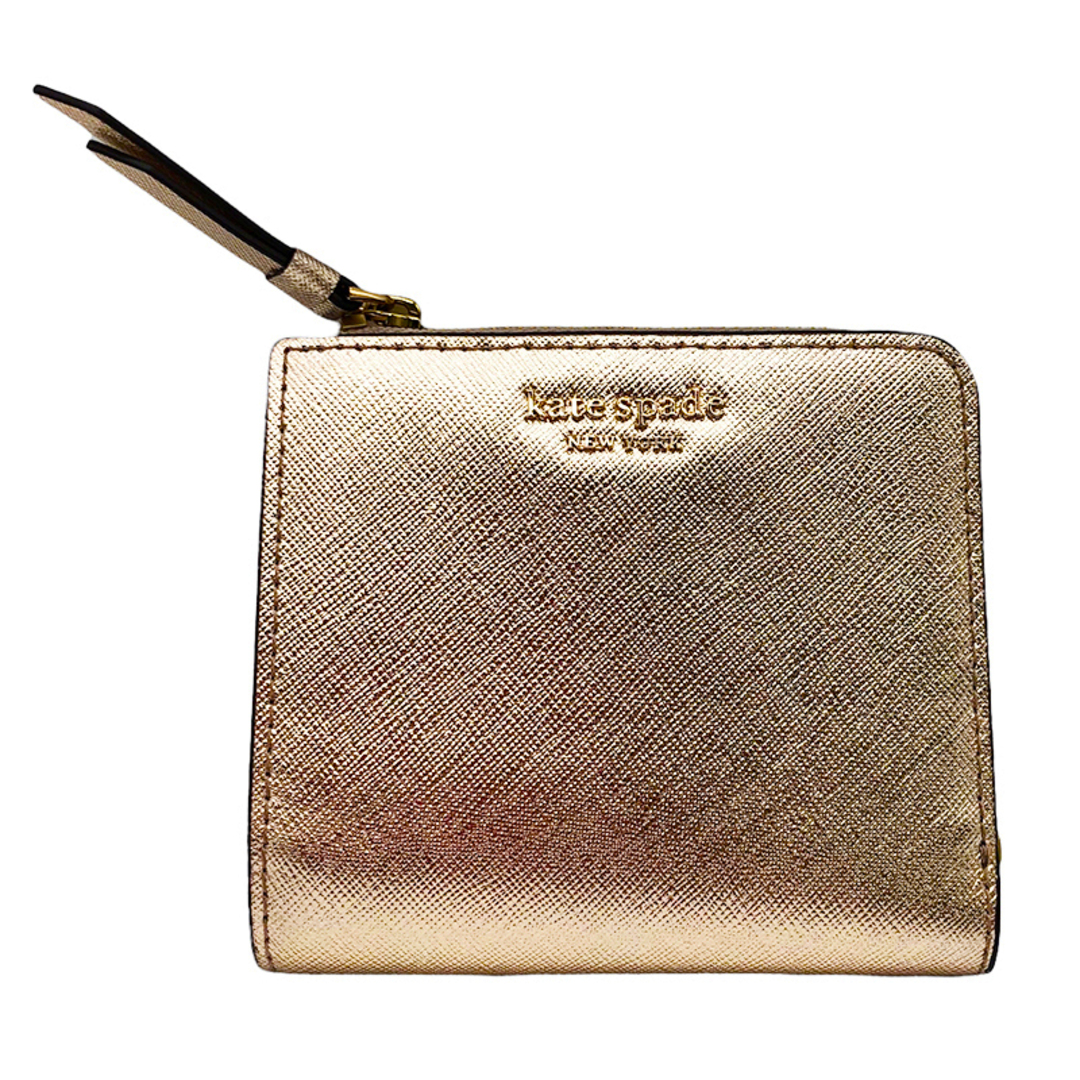 ケイトスペード kate spade 二つ折り財布 WLRU5431 ゴールド×ピンクベージュ レザー レディース 二つ折り財布