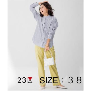 ニジュウサンク(23区)の【試着のみ美品】23区ノーカラーシャツ 38 グレー×ホワイトストライプ(シャツ/ブラウス(長袖/七分))