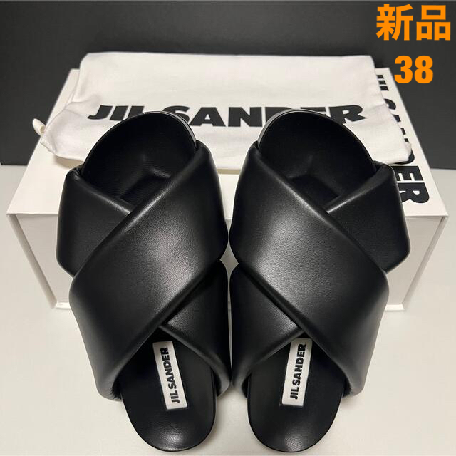 ムスに 新品正規品 メンズ パデッド レザー サンダル jil sander したスライ