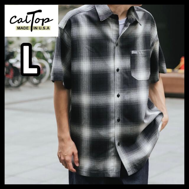 少量入荷❇️CALTOP キャルトップ 半袖チェックシャツ ブラックアイボリーLカラーブラック×アイボリー