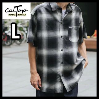 カルトップ(CALTOP)の少量入荷❇️CALTOP キャルトップ 半袖チェックシャツ ブラックアイボリーL(シャツ)