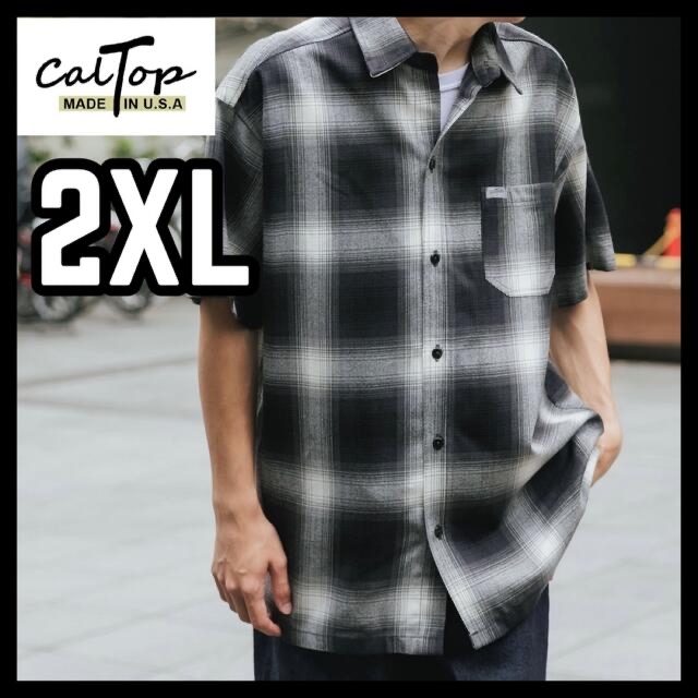 熊さん_CALTOP少量入荷❇️CALTOP キャルトップ半袖チェックシャツブラックアイボリー2XL