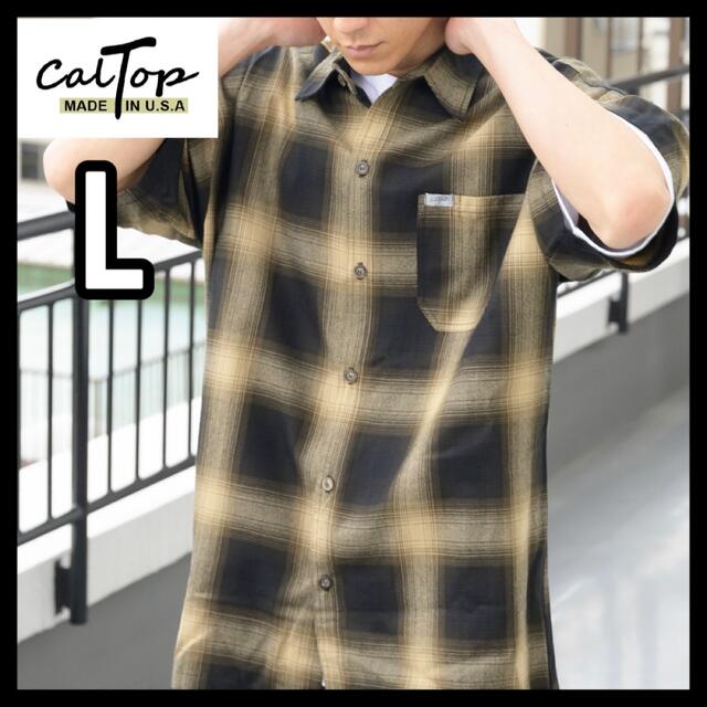 熊さん_CALTOP少量入荷❇️CALTOP キャルトップ 半袖チェックシャツ ブラウンカーキ L