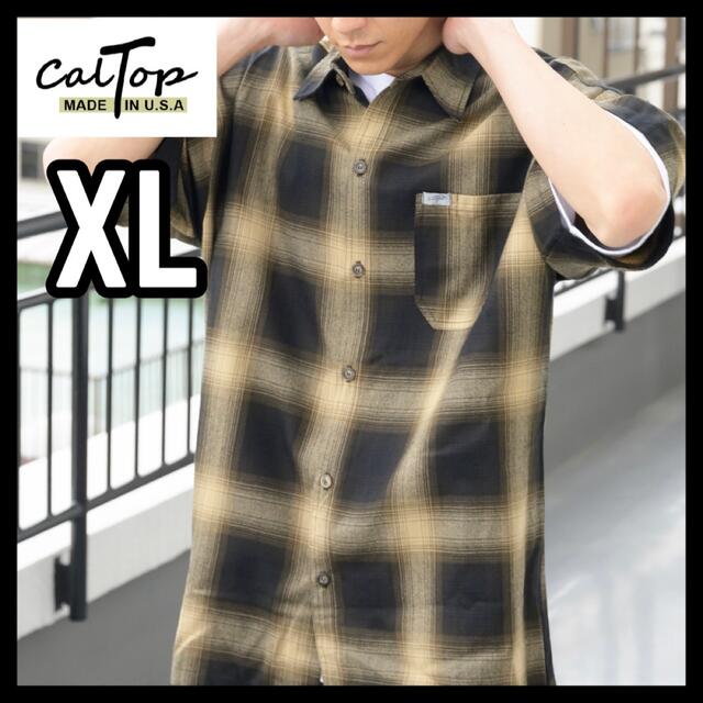 少量入荷❇️CALTOP キャルトップ 半袖チェックシャツ ブラウンカーキ2XL