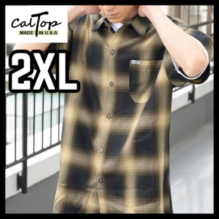 カルトップ(CALTOP)の少量入荷❇️CALTOP キャルトップ 半袖チェックシャツ ブラウンカーキ2XL(シャツ)