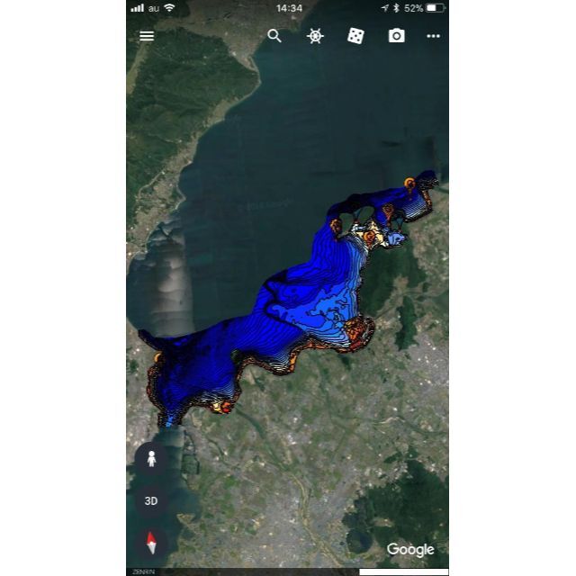 スマホ・モバイル用　GoogleEarth琵琶湖北湖広域マップフィッシング