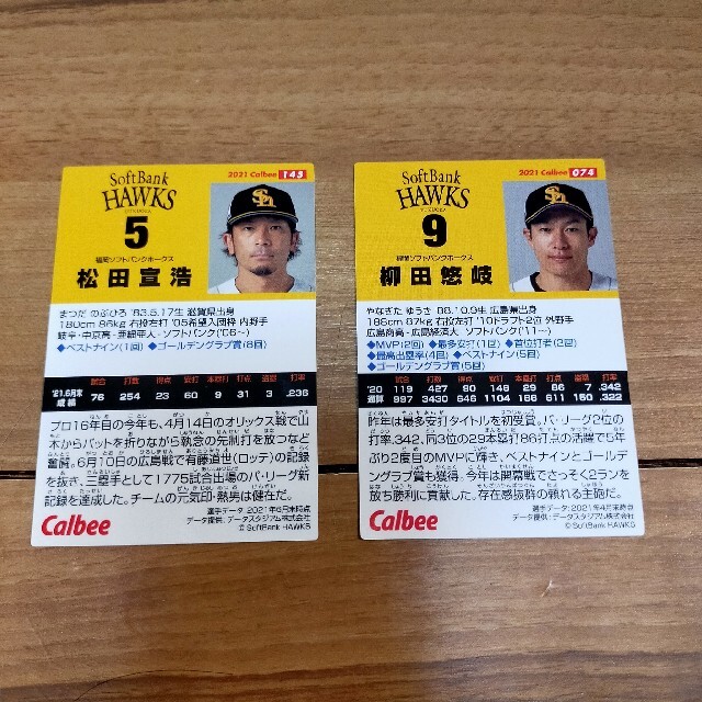 福岡ソフトバンクホークス(フクオカソフトバンクホークス)のプロ野球チップス 松田宣浩 柳田悠岐 エンタメ/ホビーのタレントグッズ(スポーツ選手)の商品写真