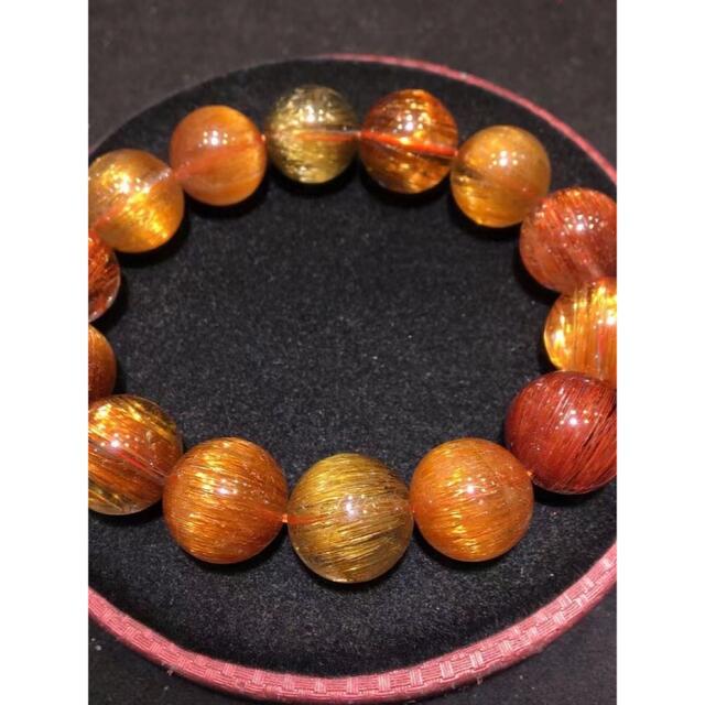 天然銅色ゴールドルチルクオーツ ブレスレット 15mm