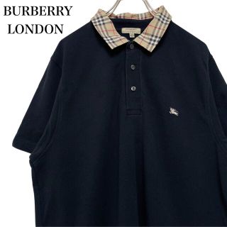 バーバリー(BURBERRY)のBURBERRY バーバリーロンドン 半袖ポロシャツ ネイビー 刺繍ロゴ XL(ポロシャツ)