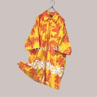 XL オレンジ 半袖 ハワイアン オーバーサイズ コットン アロハシャツ 古着(シャツ)