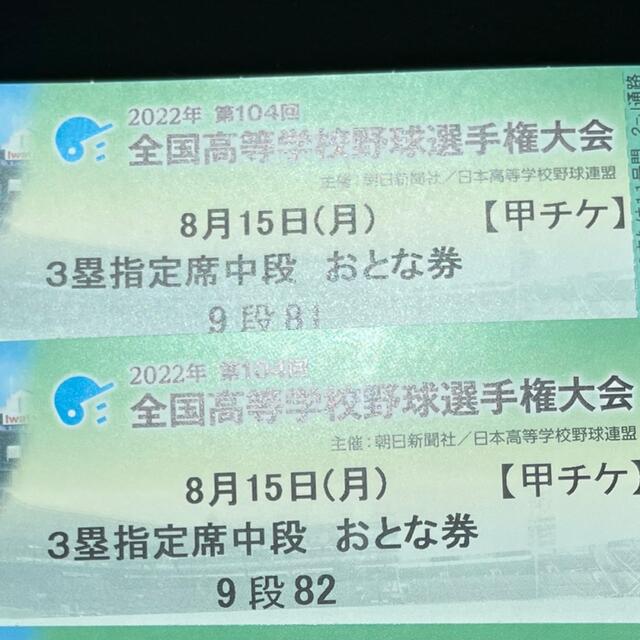 第104回全国高等学校野球選手権大会　3塁指定席中段チケット