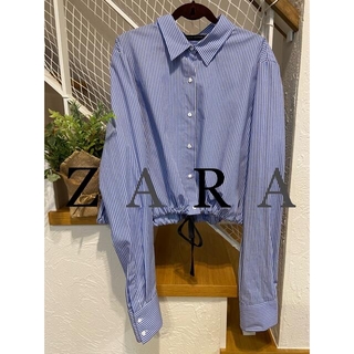 ZARA - 【USED】ZARA ショート丈 ストライプシャツ シャツ ザラ ブラウス