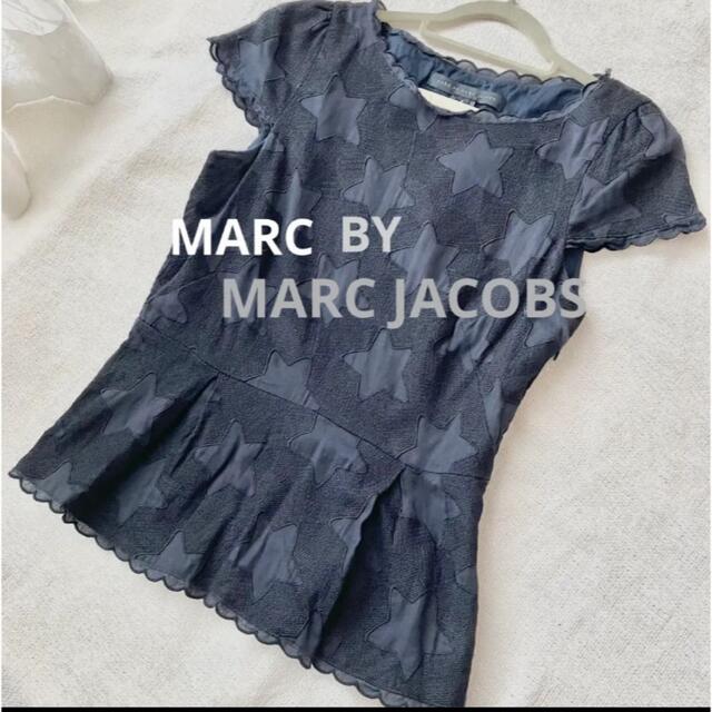 MARC BY MARC JACOBS(マークバイマークジェイコブス)の★マークバイマークジェイコブス★星柄スターブラウス　ペプラム　レース　ネイビー レディースのトップス(シャツ/ブラウス(半袖/袖なし))の商品写真