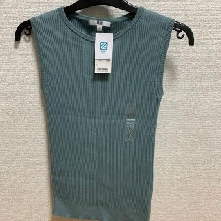 ユニクロ(UNIQLO)の新品　UVカットリブノースリーブセーター(カットソー(半袖/袖なし))