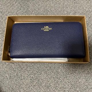 コーチ(COACH)のCOACH長財布ラウンドファスナー 濃ブルー クロスグレインレザー(財布)