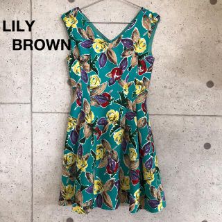 リリーブラウン(Lily Brown)の【セール価格】LILY BROWN リリーブラウン花柄ワンピース　グリーン　XS(ひざ丈ワンピース)