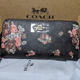 コーチ(COACH)のCOACH  長財布　黒系シグネチャー　花柄模様(財布)