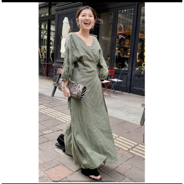 専用　　 L'Appartement Linen Madam Dress カーキ