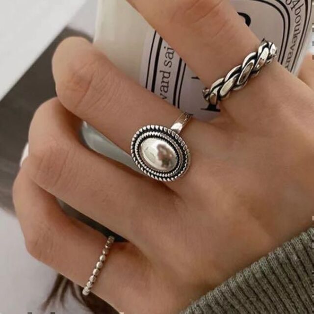 オーバルリング silver925 カレッジリング 指輪 メンズ フリーサイズ