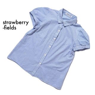 ストロベリーフィールズ(STRAWBERRY-FIELDS)の美品 ストロベリーフィールズ 半袖パフスリーブシャツ ブラウス チェック柄 F(シャツ/ブラウス(半袖/袖なし))