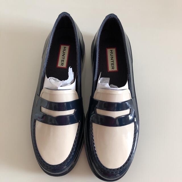 美品】HUNTER ローファー レインシューズ Navy×White 24cm | www