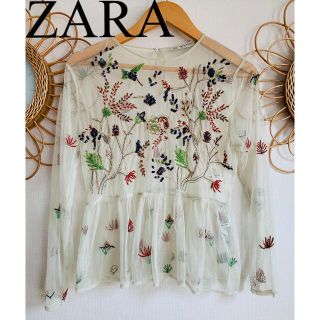 ザラ(ZARA)の美品　ZARA ザラ　トップス　シャツ　ブラウス　シアー　刺繍　人気　完売(シャツ/ブラウス(長袖/七分))