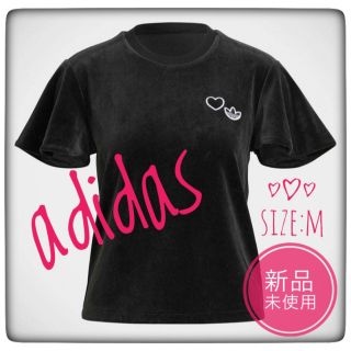 アディダス(adidas)の☆新品タグ付き☆アディダス Tシャツ　ハート刺繍♡ ベロア生地 ラッフルスリーブ(Tシャツ(半袖/袖なし))