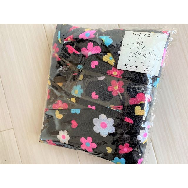 95新品♡花柄レインコートケース付き女の子90～100子供キッズかっぱポンチョ キッズ/ベビー/マタニティのこども用ファッション小物(レインコート)の商品写真