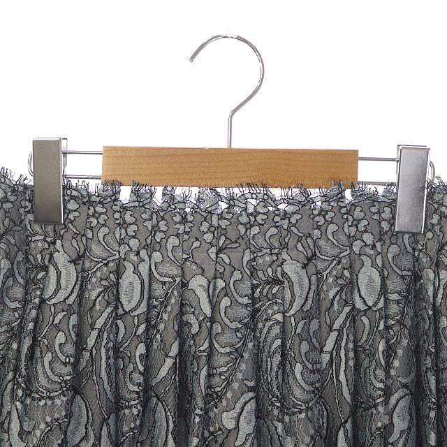 エブール レーススカート 刺繍 総柄 フレア ロング 36 グレー 黒 ブラック レディースのスカート(ロングスカート)の商品写真