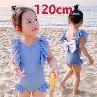 韓国子供服　背中リボン付きキッズ 水着 ラッシュガード ブルー(水着)