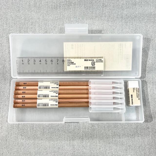 MUJI (無印良品)(ムジルシリョウヒン)の【新品】無印良品　文房具セット (筆箱, 鉛筆, 定規, 消しゴム白) インテリア/住まい/日用品の文房具(ペンケース/筆箱)の商品写真